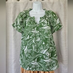 Chicos Palm Leaf Print Cotton Women's Top